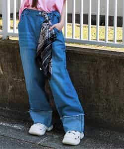 【接触冷感】デニム折返しワイドパンツ