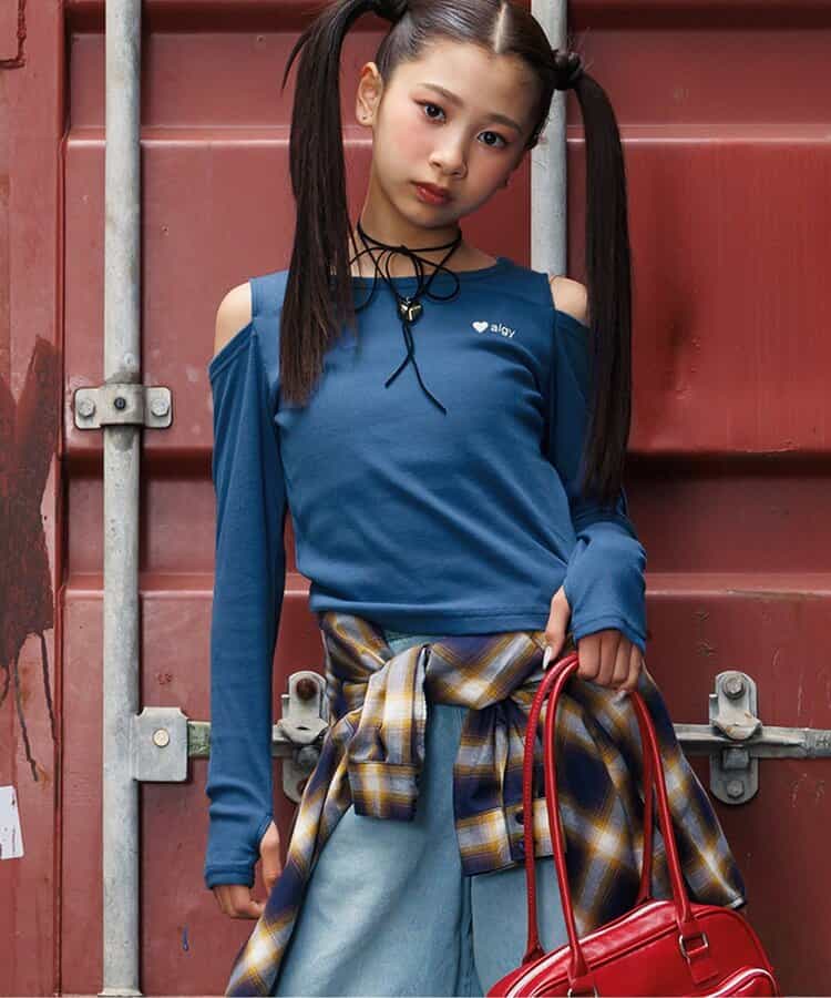 肩あきリブロンT