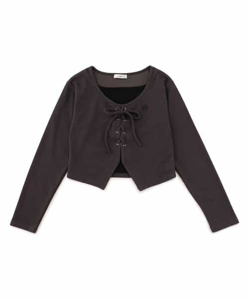 レースアップレイヤード風トップス