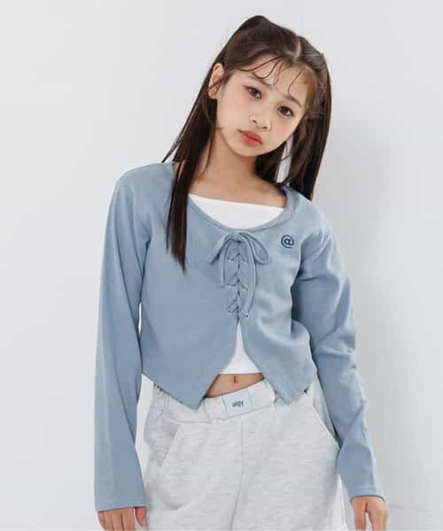 レースアップレイヤード風トップス