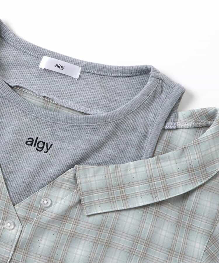 肩あきレイヤード風キラキラチェックシャツ_910973