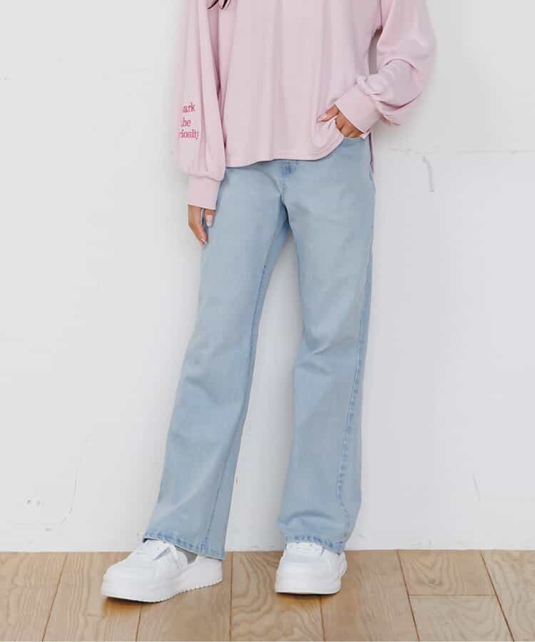 デニムストレートフレアパンツ