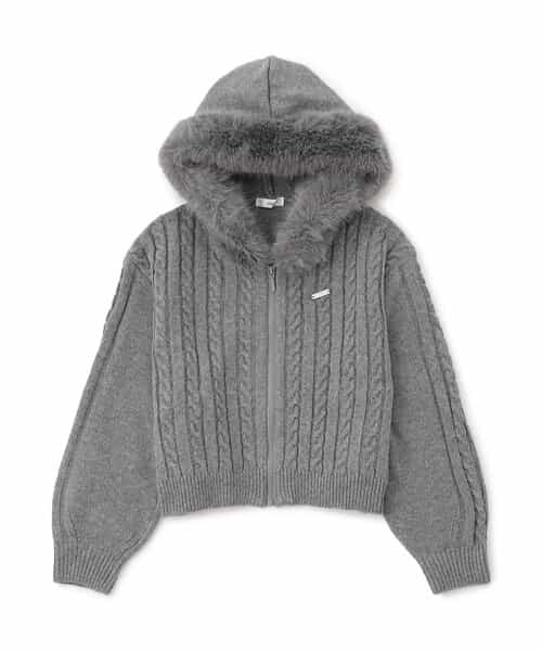 ケーブルニットファーフーディ