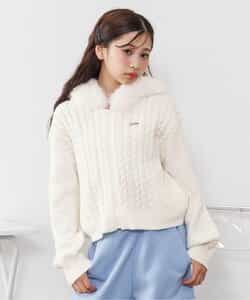 ケーブルニットファーフーディ