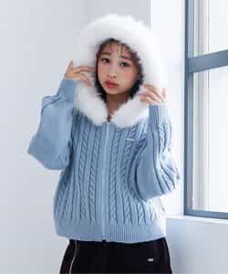 ケーブルニットファーフーディ