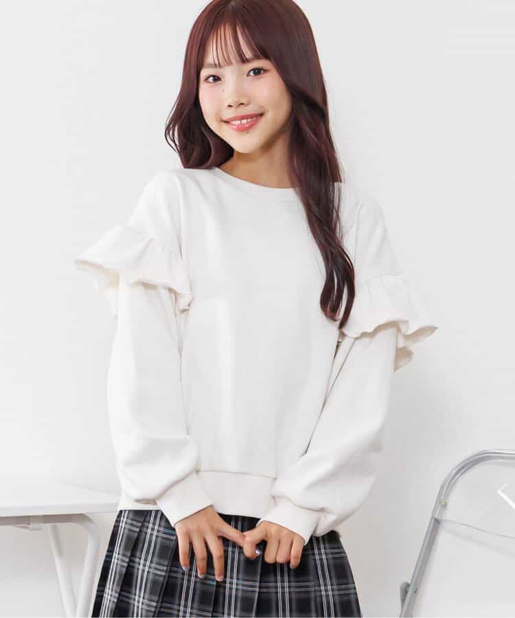 裏起毛肩フリルトレーナー