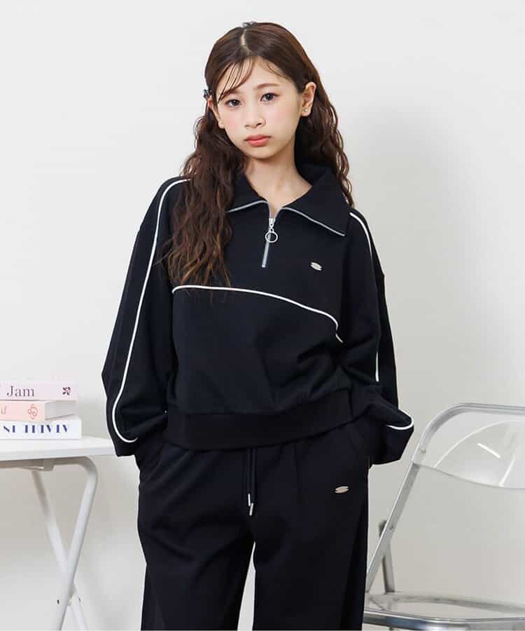 裏毛ハーフジップトップス