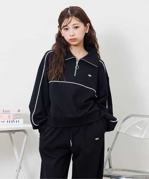 裏毛ハーフジップトップス