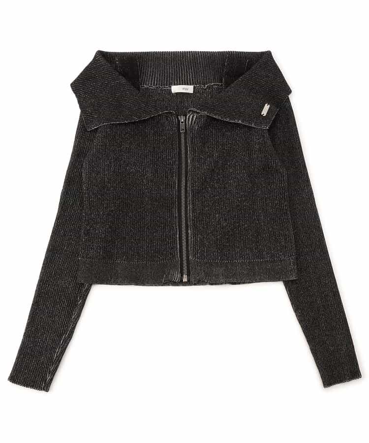 ピグメントライクオフショルリブニットトップス