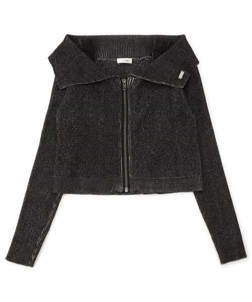 ピグメントライクオフショルリブニットトップス