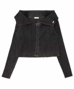 ピグメントライクオフショルリブニットトップス