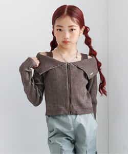 ピグメントライクオフショルリブニットトップス