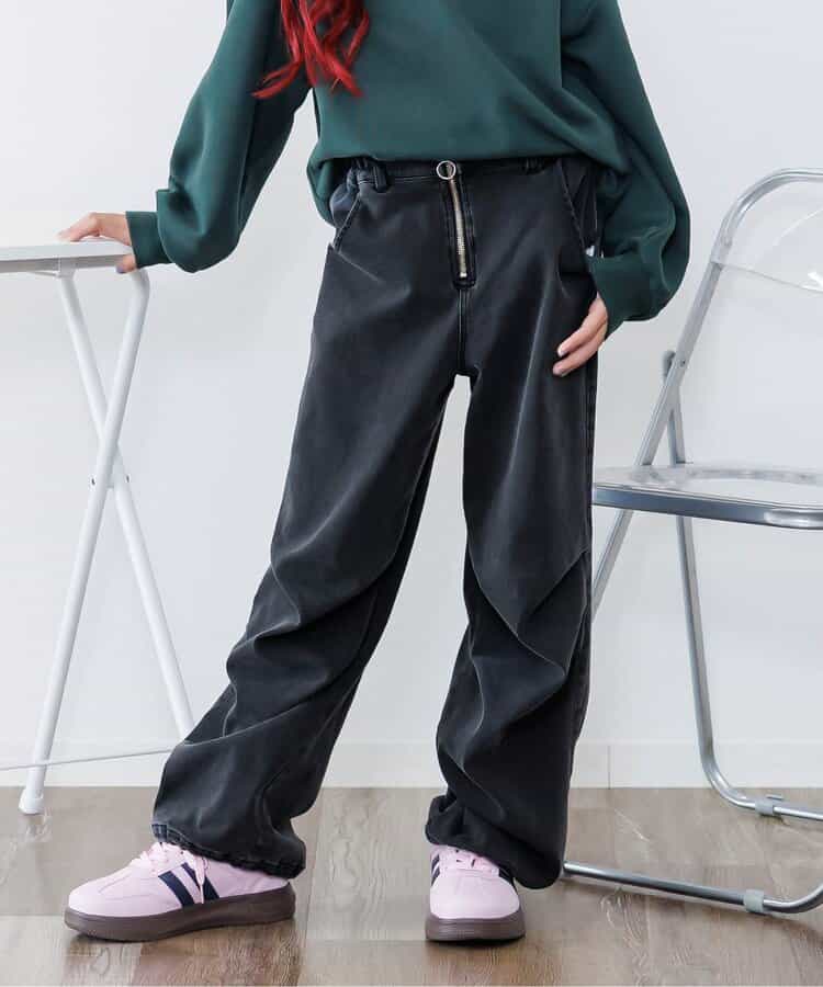 あったかフロントジップワイドパンツ