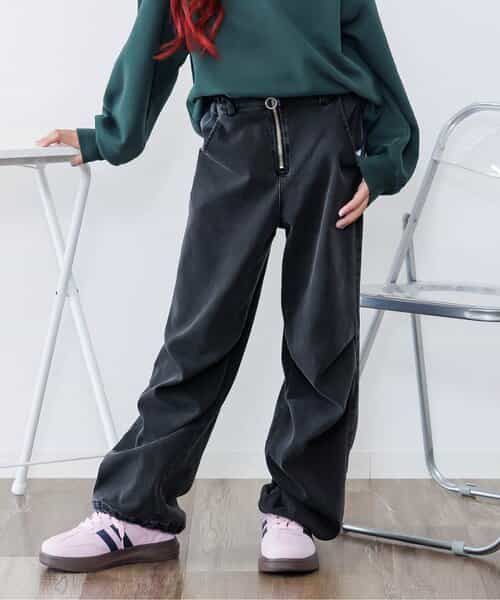 あったかフロントジップワイドパンツ