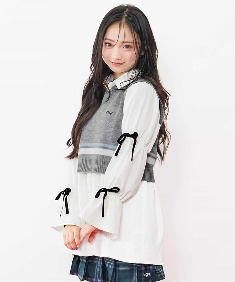 ニットベスト＆りぼんミニワンピセット