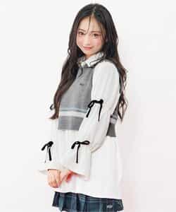 ニットベスト＆りぼんミニワンピセット