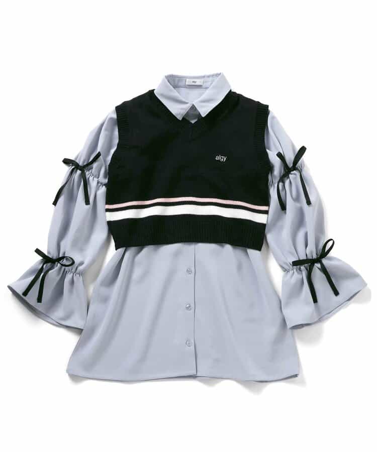 ニットベスト＆りぼんミニワンピセット