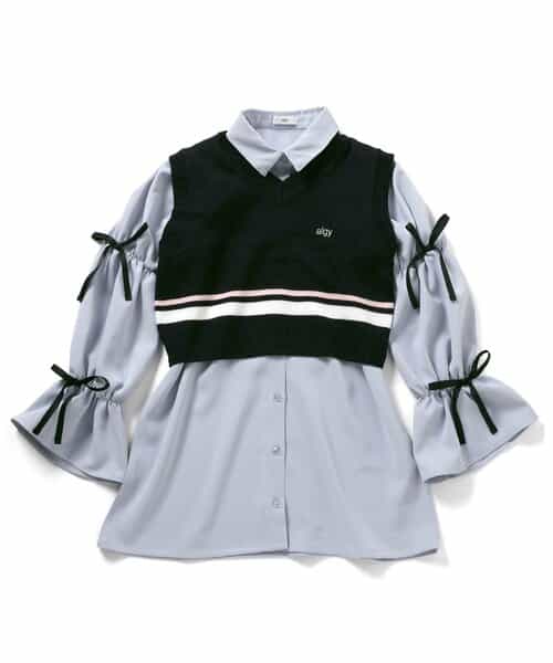 ニットベスト＆りぼんミニワンピセット