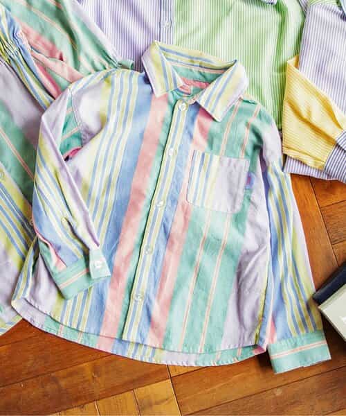 CULLNI 半袖シャツ スイッチングシャツ 青/緑ストライプ　ブルー/グリーン CULLNI 半袖シャツ スイッチングシャツ 青/緑ストライプ ブルー