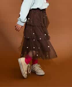 ★タイムセール★ハート総柄刺繍チュールスカート