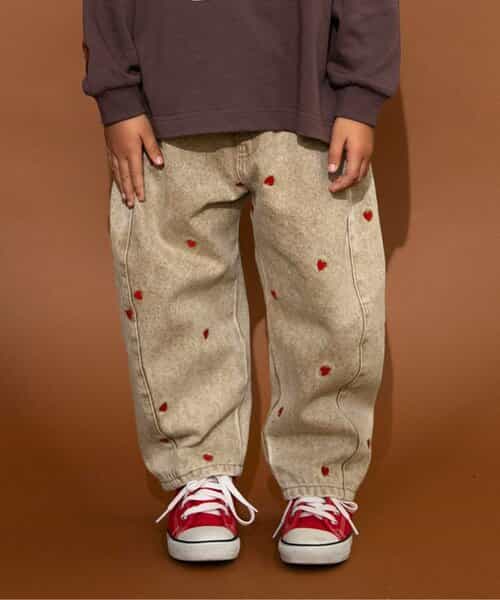 ☆1/13(火)お昼12:59まで3点10％OFF☆ハート総柄刺繍バレルパンツ