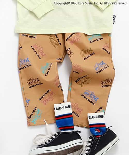 防汚加工 くら寿司コラボ 総柄SUSHIパンツ  10分丈