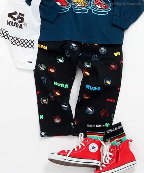防汚加工 くら寿司コラボ 総柄SUSHIパンツ  10分丈