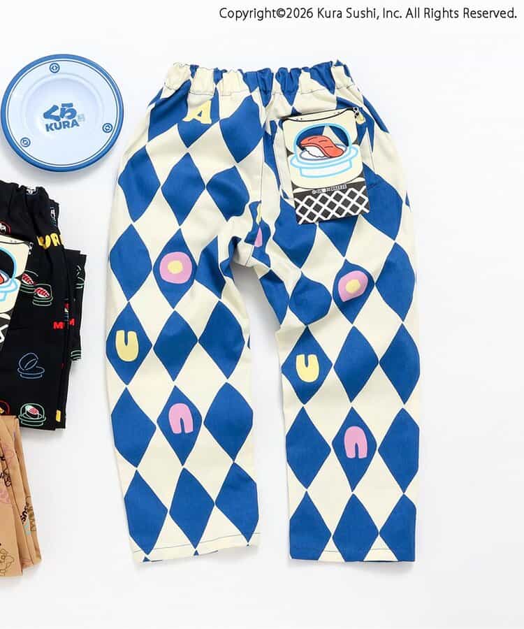 防汚加工 くら寿司コラボ 総柄SUSHIパンツ  10分丈
