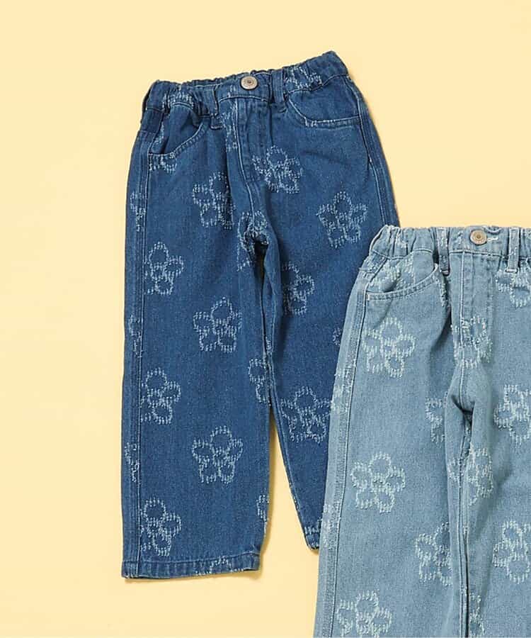 フラワーデニムパンツ  10分丈