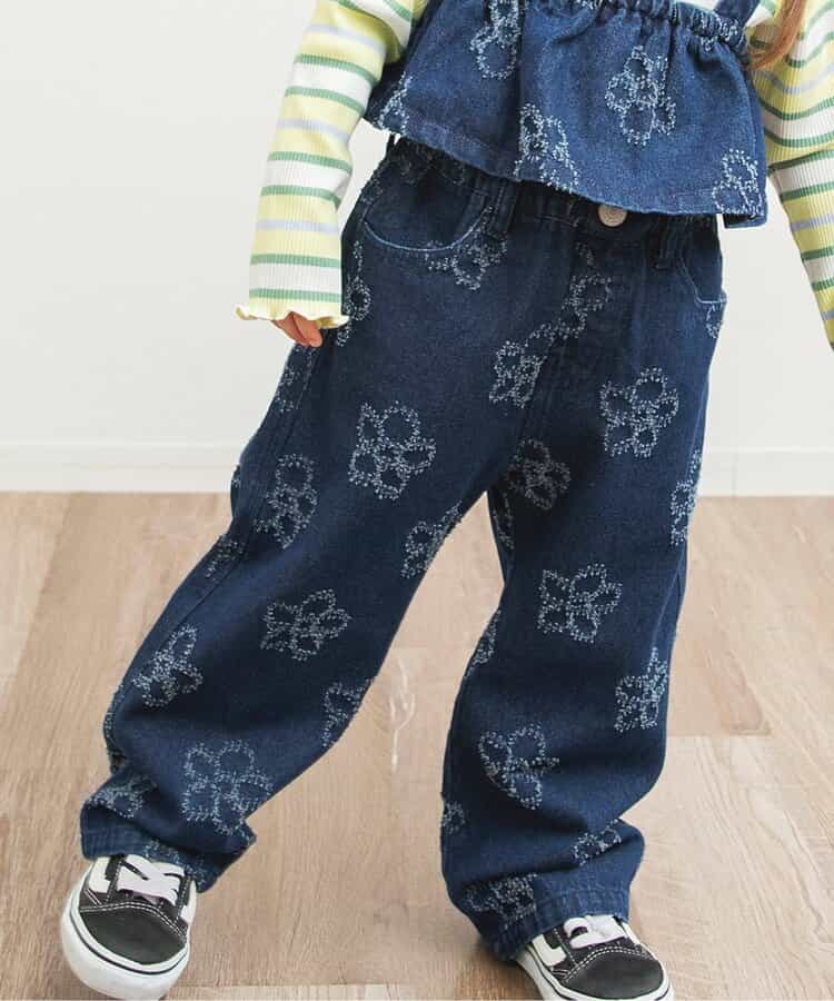 フラワーデニムパンツ  10分丈