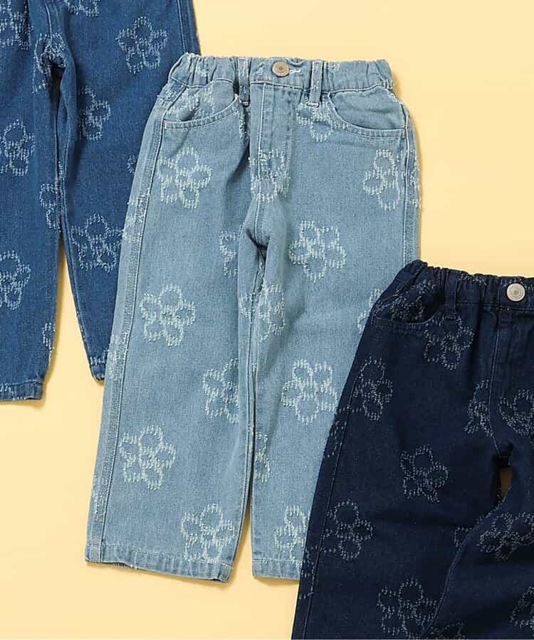 フラワーデニムパンツ  10分丈