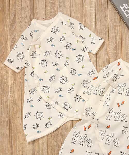 ねこ・うさぎガーゼコンビ肌着