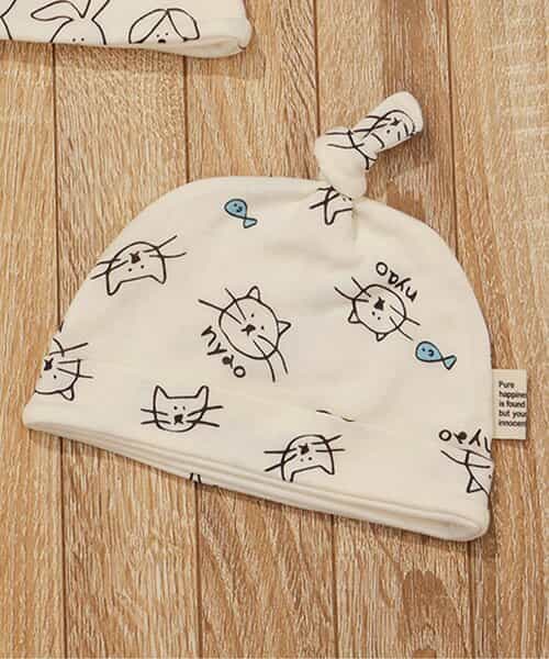 ねこ・うさぎガーゼ結び帽子