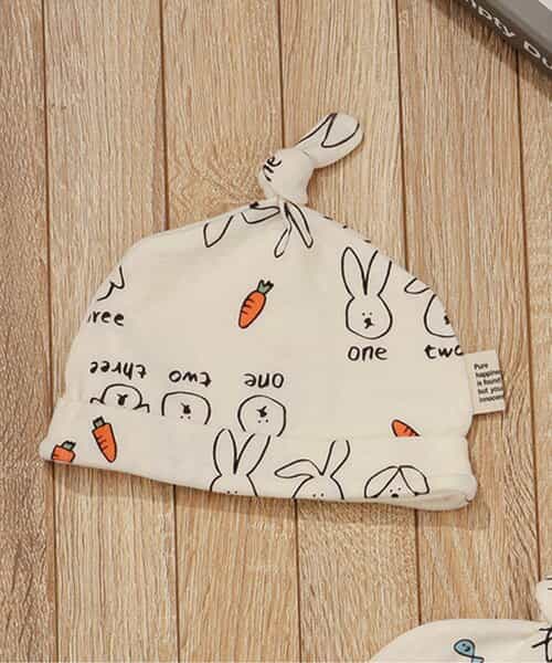 ねこ・うさぎガーゼ結び帽子