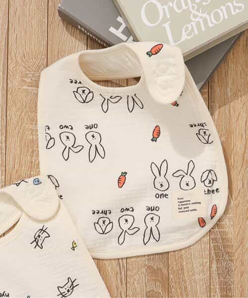 ねこ・うさぎ大判ガーゼスタイ