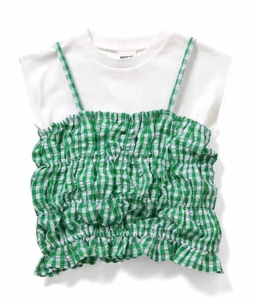 シャーリングギンガムチェック2Pトップス