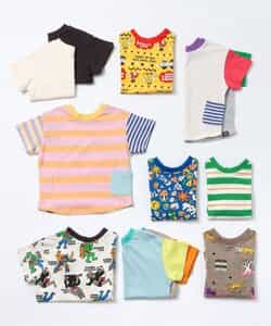バイカラーミニ裏毛Tシャツ＋天竺ロゴプリントロンT セット(100