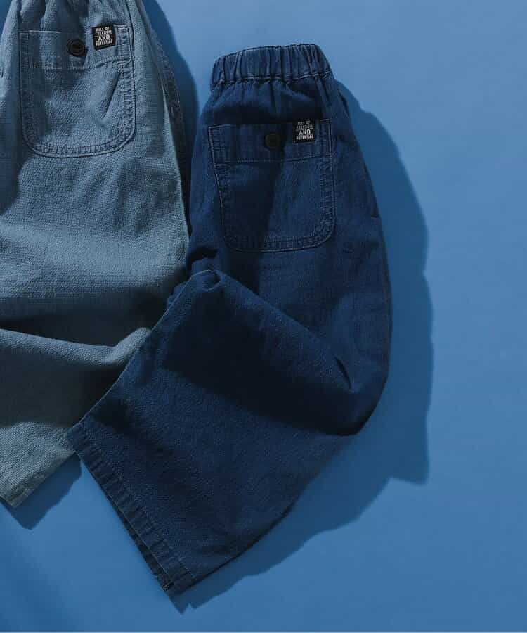 ★SALE★インディゴサッカーリラックスロングパンツ  9分丈