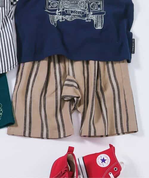 抗菌防臭ランドリーベア柄Tシャツ＆ハーフパンツSET ☆SALE☆ストライプタックハーフパンツ 6分丈（J223855）|BREEZE