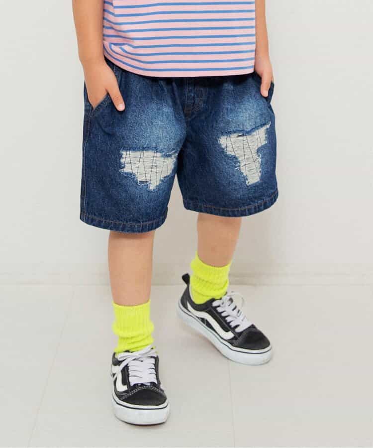 WEB限定  ダメージデニムハーフパンツ  5分丈