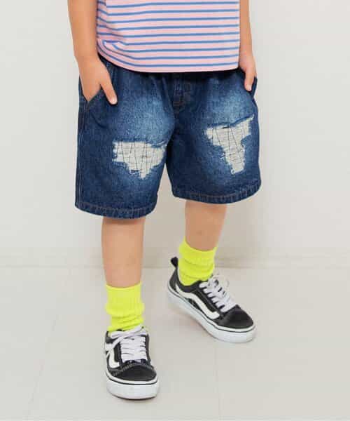 WEB限定  ダメージデニムハーフパンツ  5分丈