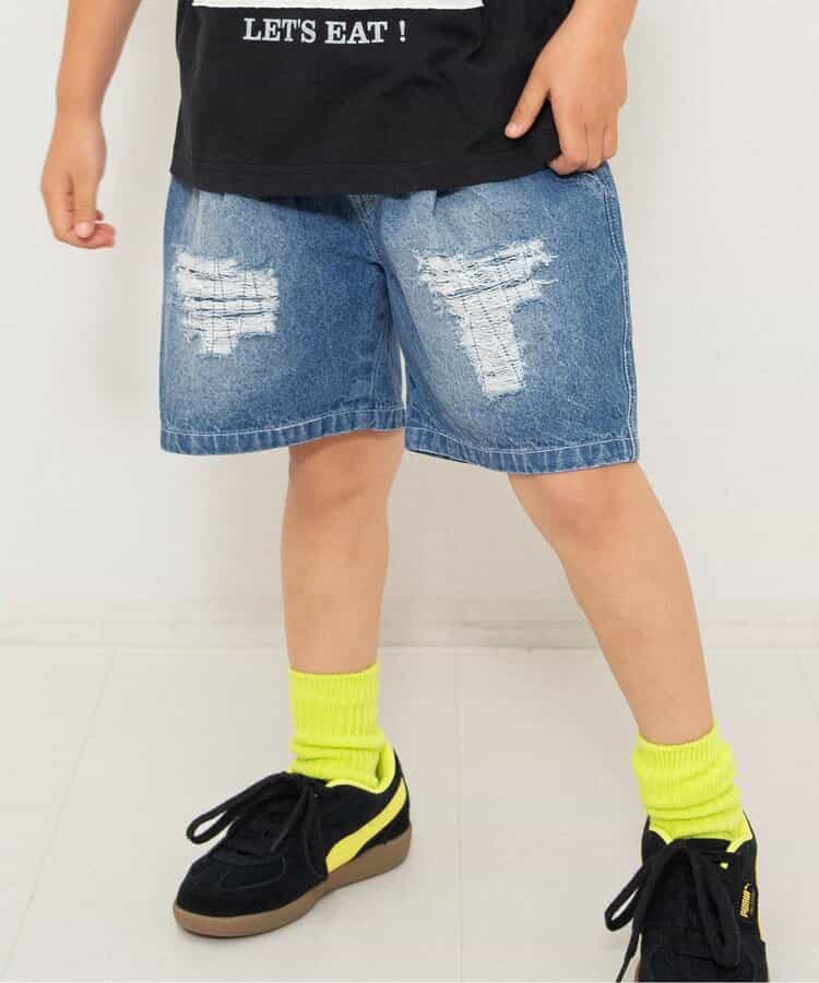 WEB限定  ダメージデニムハーフパンツ  5分丈