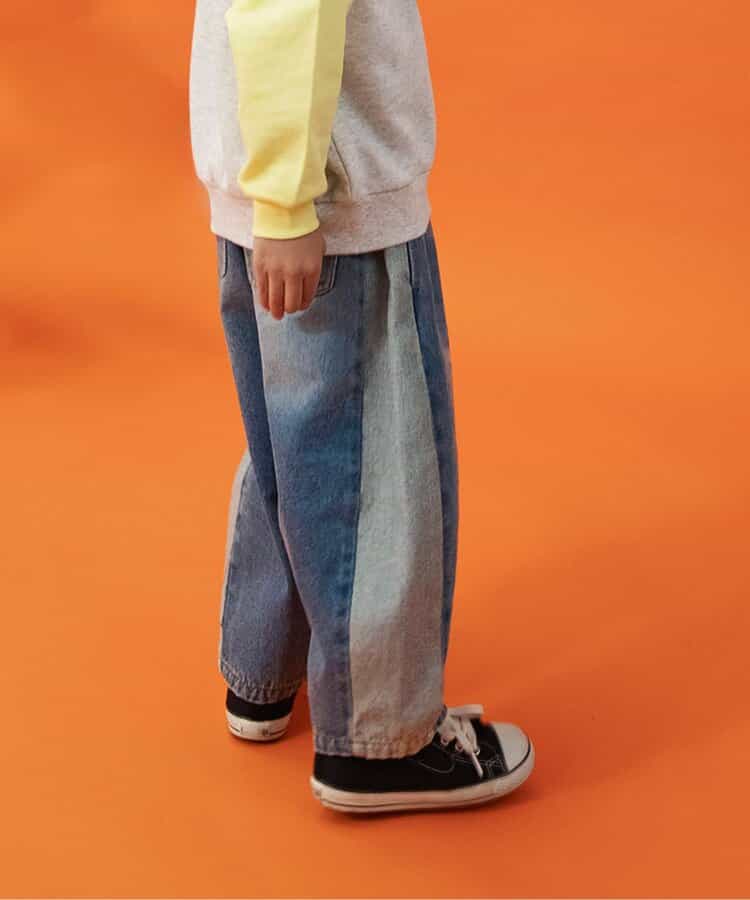 サイドラインワイドデニムパンツ  10分丈