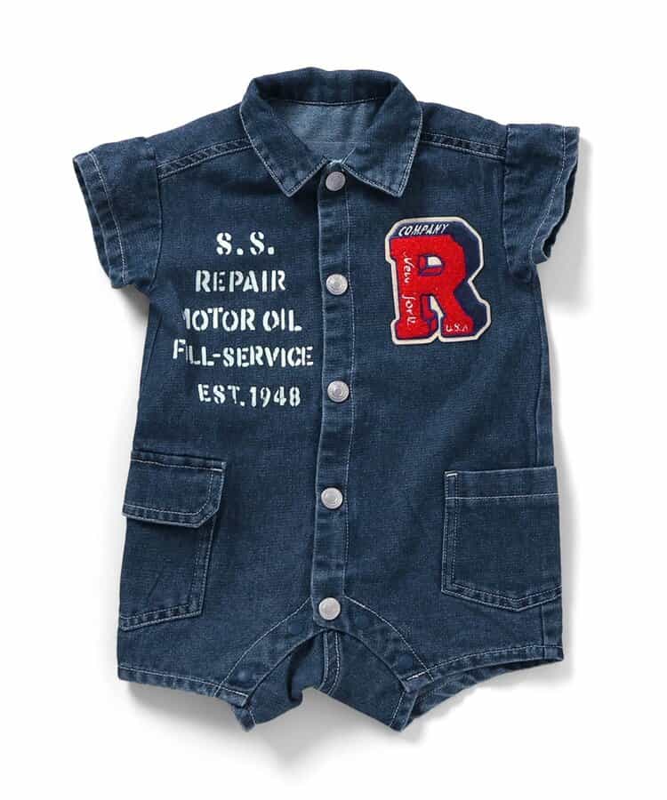 アメカジ風デニムつなぎロンパス  6分丈