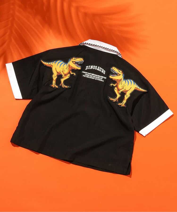 福井県立恐竜博物館コラボ 恐竜バックワッペンボウリングシャツ
