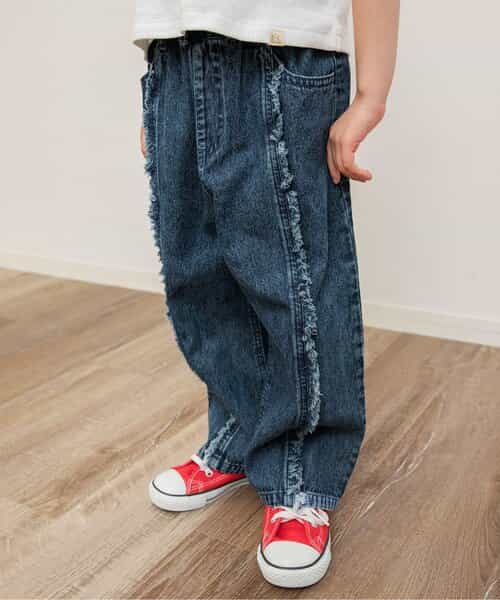 ★SALE★フリンジデニムストレートパンツ  10分丈