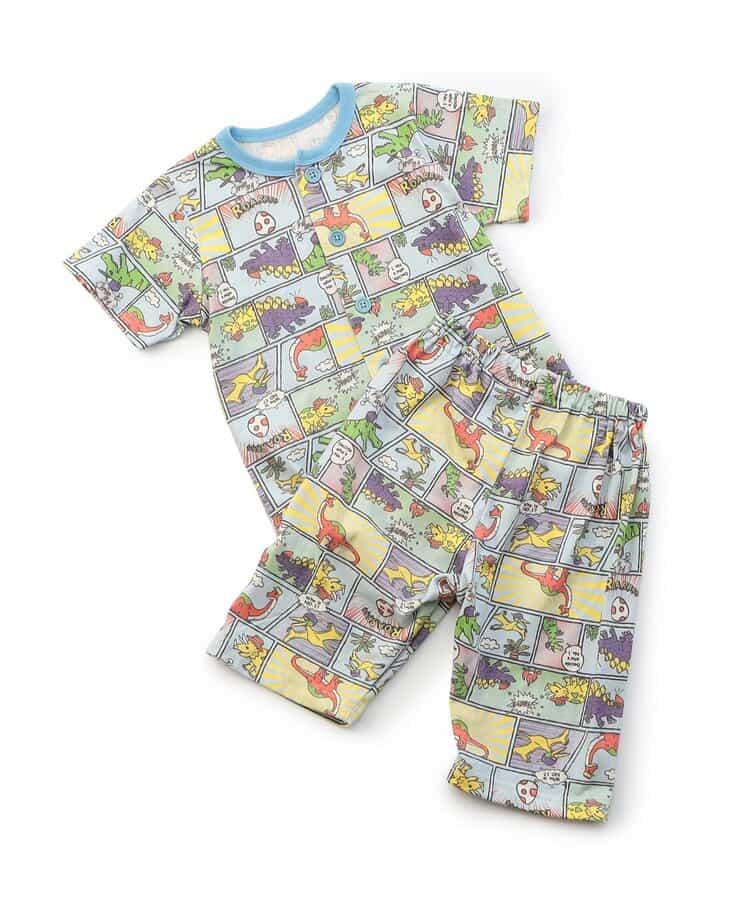 ★SALE★WEB限定 前あきひんやりパジャマ 恐竜コミック柄_接触冷感