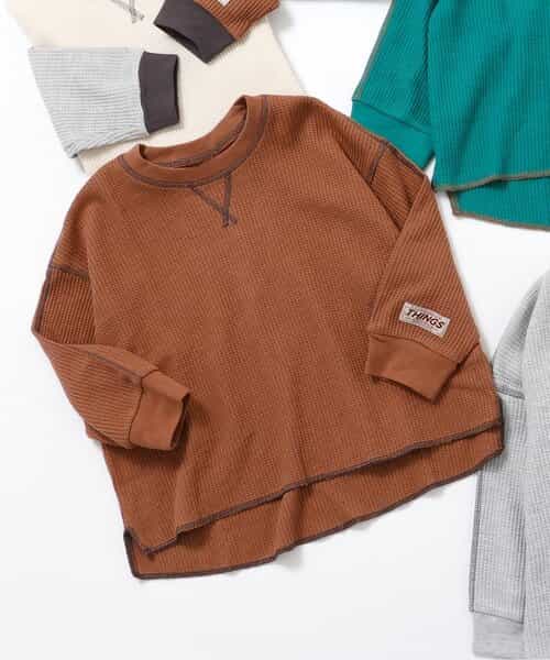 配色ステッチビッグシルエットワッフルTシャツ