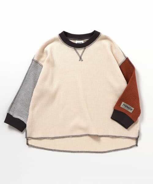 配色ステッチビッグシルエットワッフルTシャツ