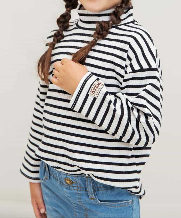 ★タイムセール★ハイネックリブボーダーTシャツ_973086